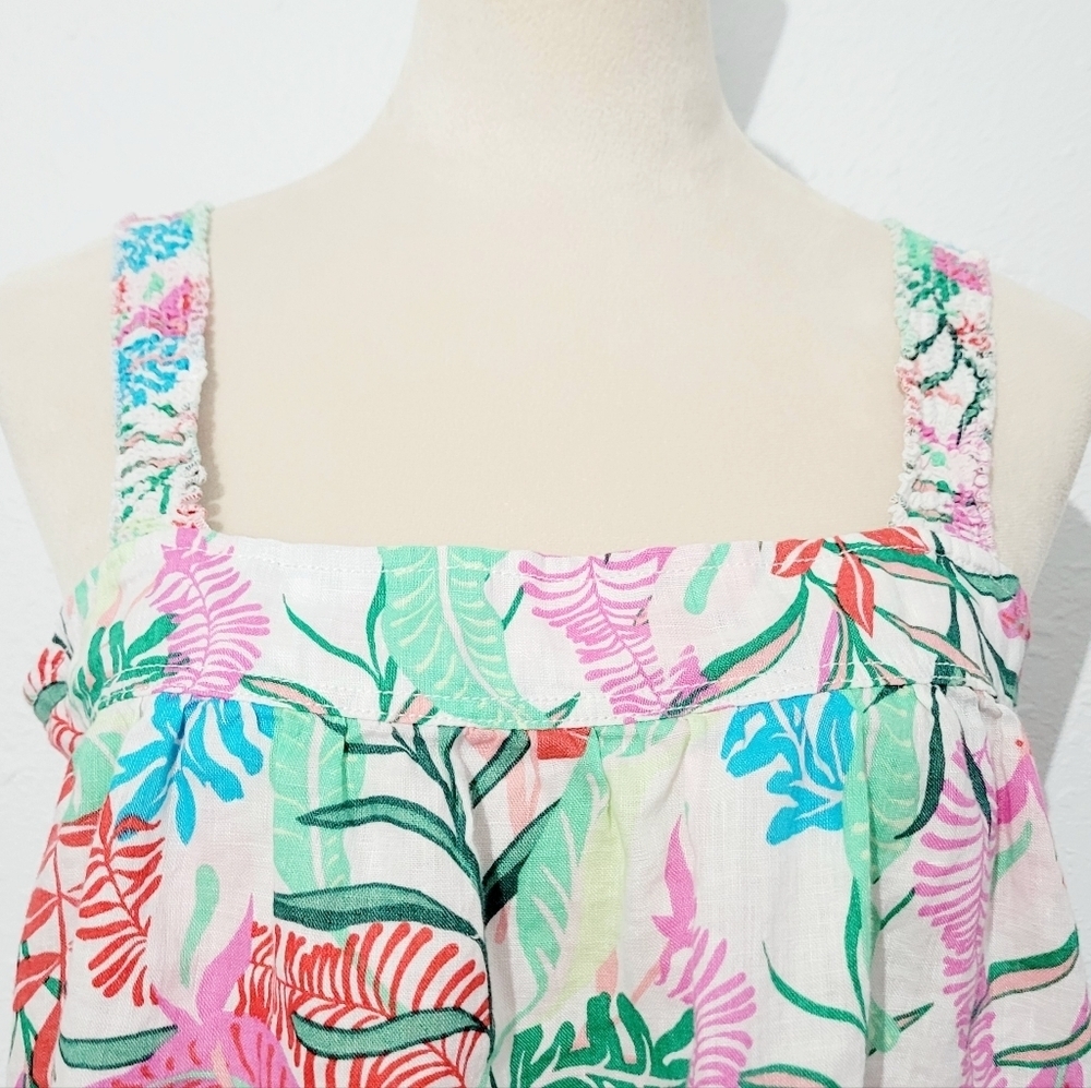 Cynthia Rowley Womens Tank Top Size M 100% Linen Colorful Tropical Leaf Print - Picture 3 of 10